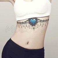 temporary tattoo sticker blue heart diamond lace necklace sexy chest back fake tatoo waterproof flash tatto art for woman girl
