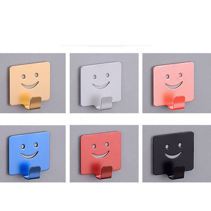 

1PC Space Aluminum Door Color Hook Kitchen Cutting Board Sticky Hook Aluminum Oxide Smiley Face Nail-free Single Hook