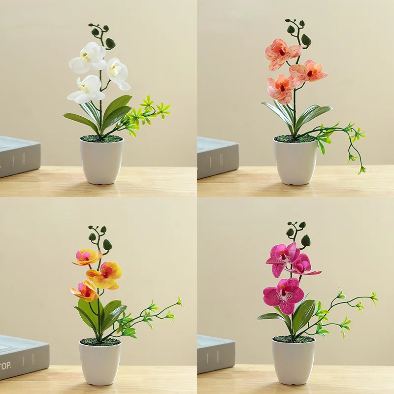 

Butterfly Orchid Bonsai Artificial Flower Pot Home Decor Garden Living Room Decoration Accessories Fake Green Plant Craft Flores