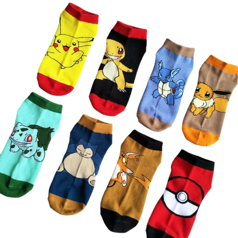 

2022 New Pokemon Pikachu Socks Cute Cartoon Charizard Boat Socks Polyester Fiber Women Socks Kawaii Socks for Girls and Boy