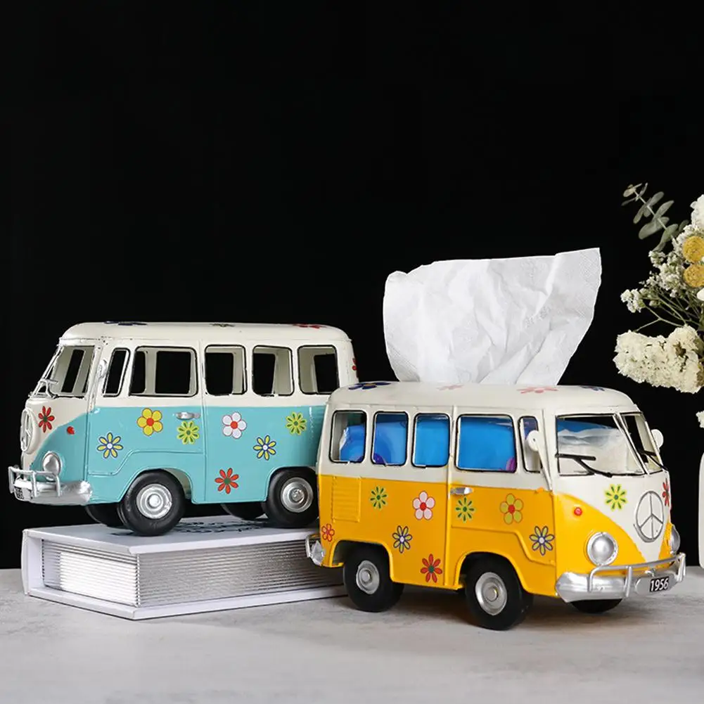 

American Vintage Bus Tissue Box Napkin Paper Organizer Model Car Bus Home Holder Wrought Ornaments Office Decoration Iron G0E3