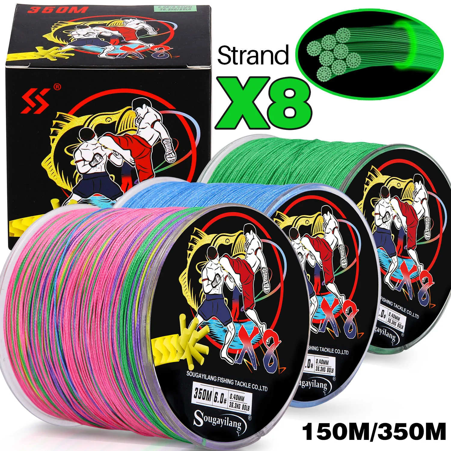 

Sougayilang Fishing Line X8 150m 350m 3 Colors 15-80LB PE Braided Fishing Wire Multifilament Super Strong Fishing Line Pesca