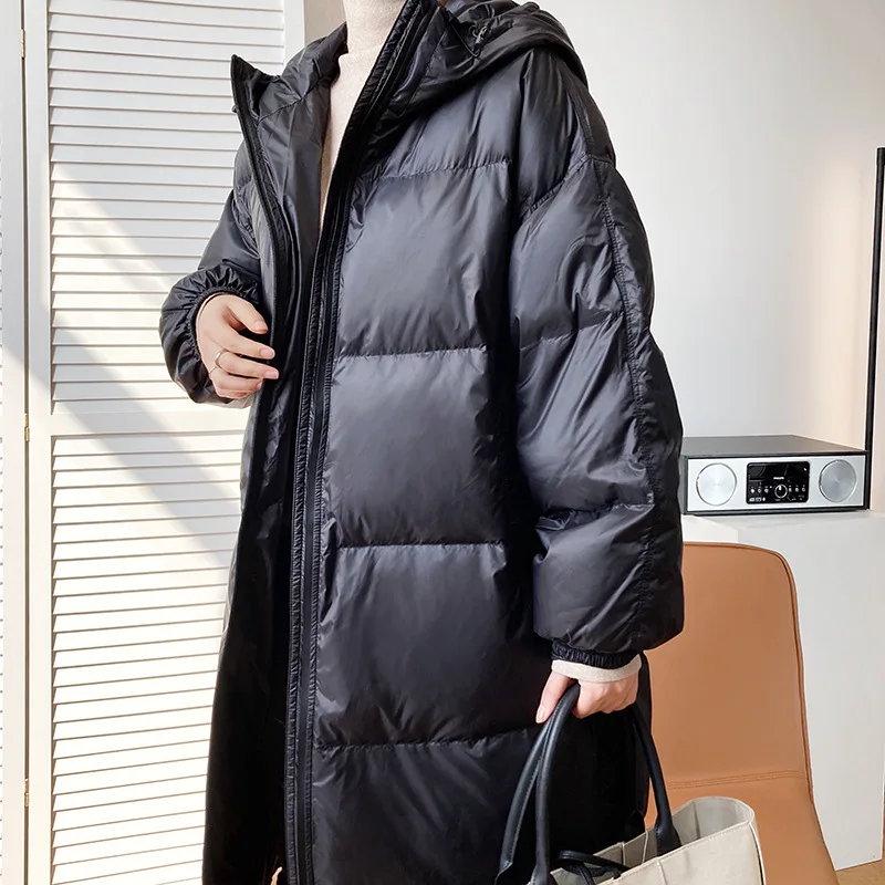 

Luxi long over-the-knee down jacket female 2020 new winter thickened 90 white duck down hooded coat Y18.