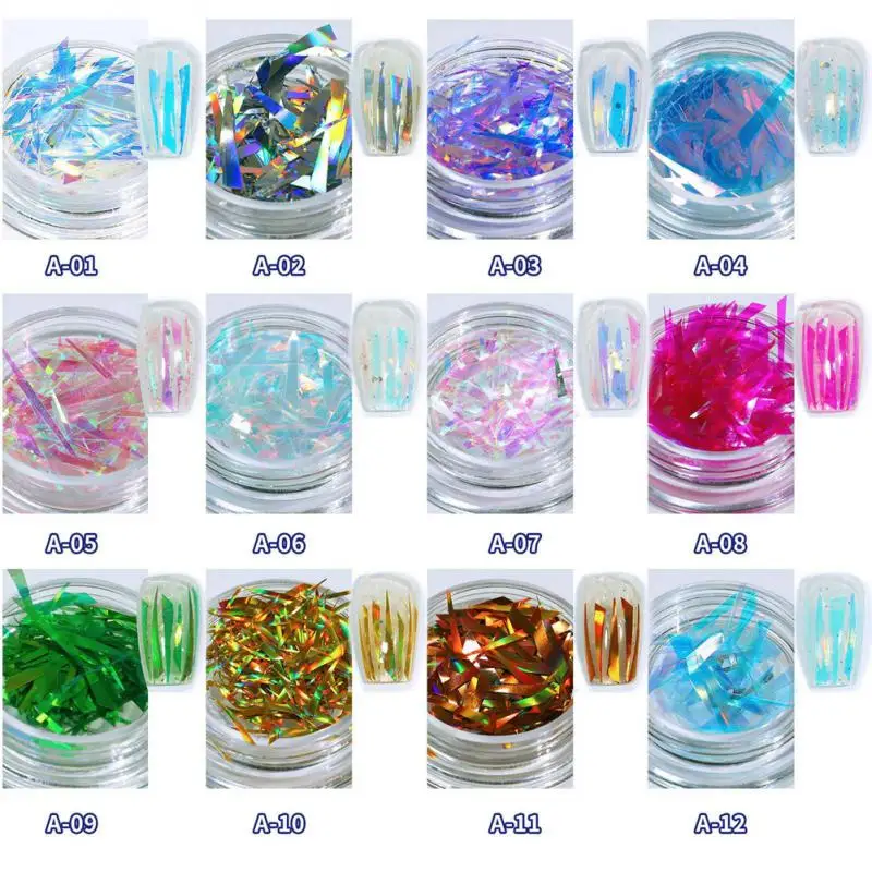 

12 Colors Nail Art Aurora Ice Cube Cellophane Transfer Laser Colorful Irregular Stickers Chameleon Nail Decorations DIY Manicure
