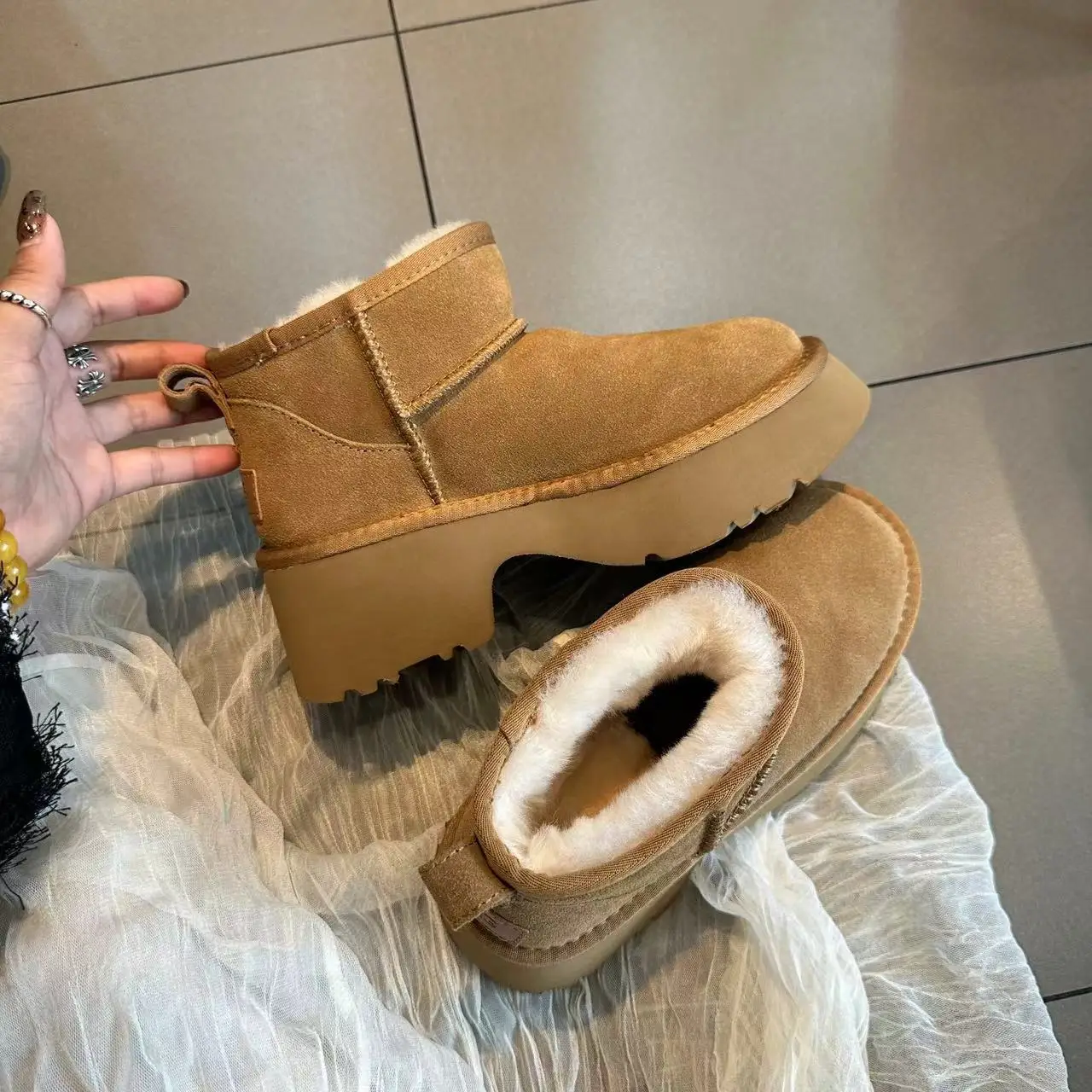 Женские зимние сапоги из коровьей кожи женские ботинки на толстой подошве теплые