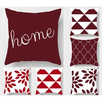 geometric pattern peach skin plush pillow case wine geometric sofa pillowcase home decor cushion cover bedding pillowcase