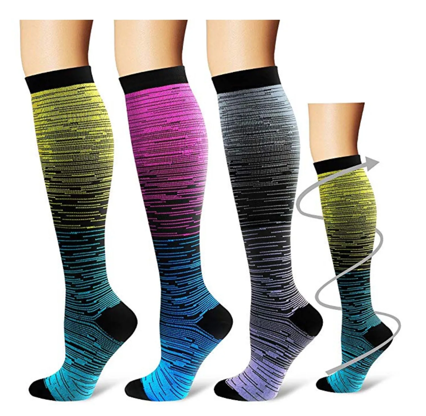Gradient Mixed Color Four Seasons Pressure Even Size Men And women's Socks mid-calf Sports Nylon Socks Compresion
