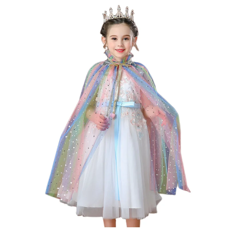 

Цветная накидка принцессы Эльзы из мультфильма «Холодное сердце» на осень, милая детская креативная шаль для девочек с вуалью и персонализированной накидкой, подарок