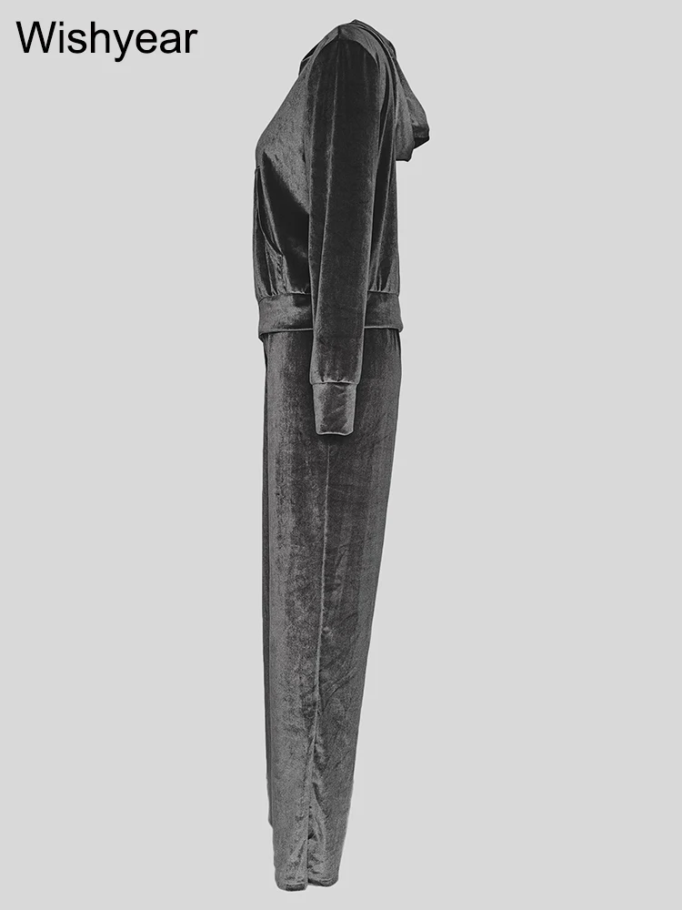 Бархатный спортивный костюм с капюшоном серый женский комплект из 2 предметов