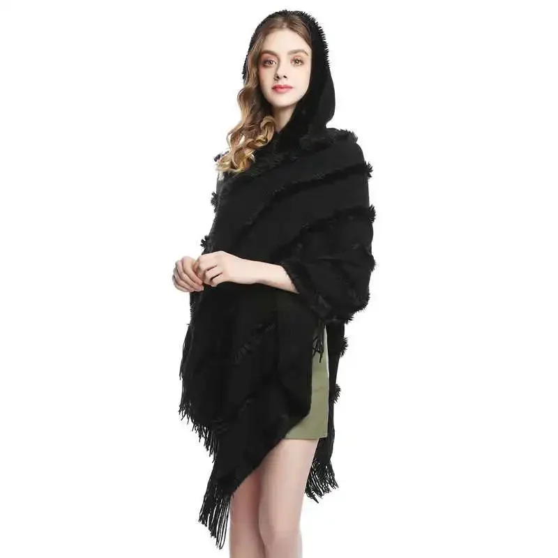 Женский вязаный пуловер с бахромой уличный Длинный рукавами летучая мышь и