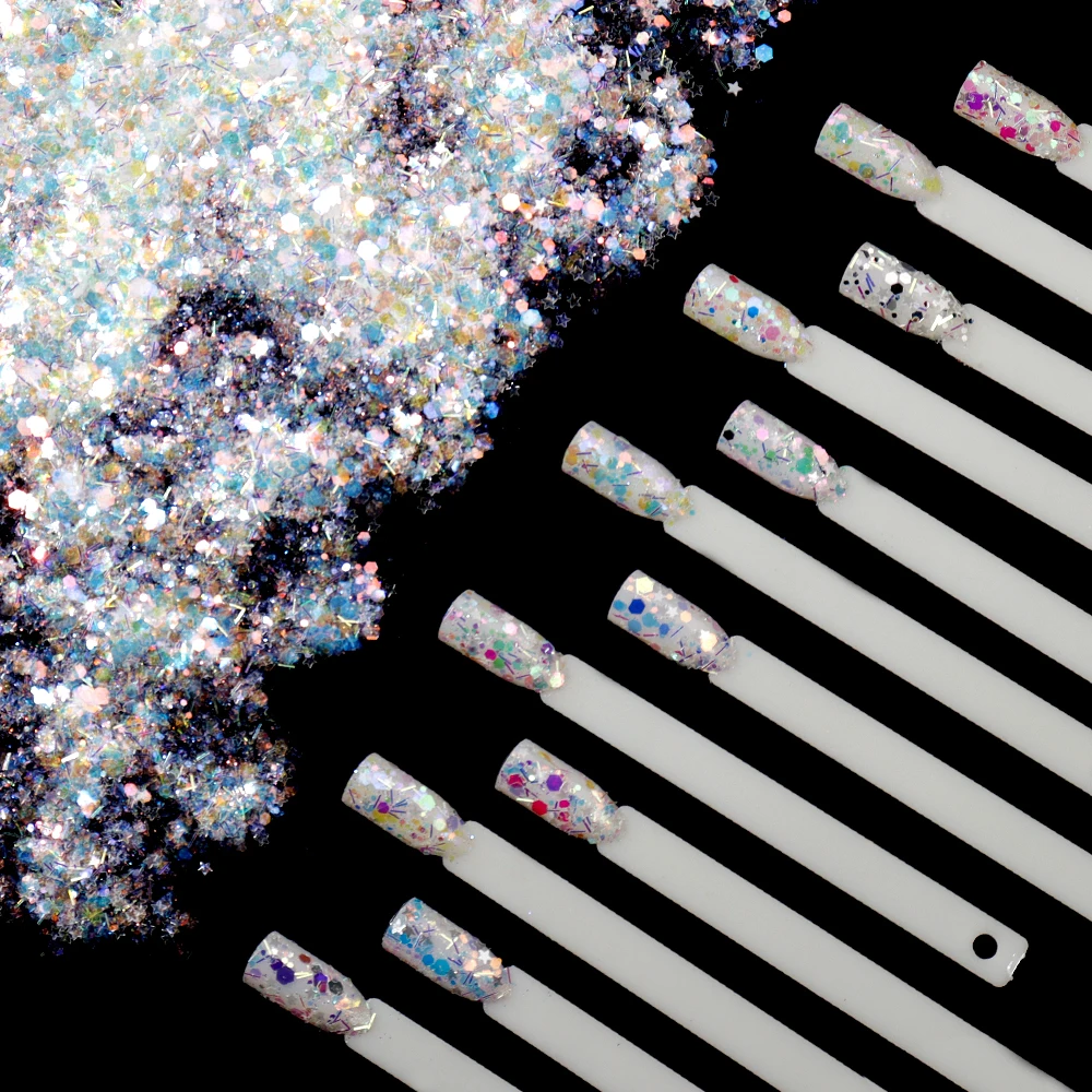 

Stars and Line Mixed Nail Glitters for DIY 50g Glitter Nail Sequins Powder Flakes 12Colors Nail Art High Flash Decorations