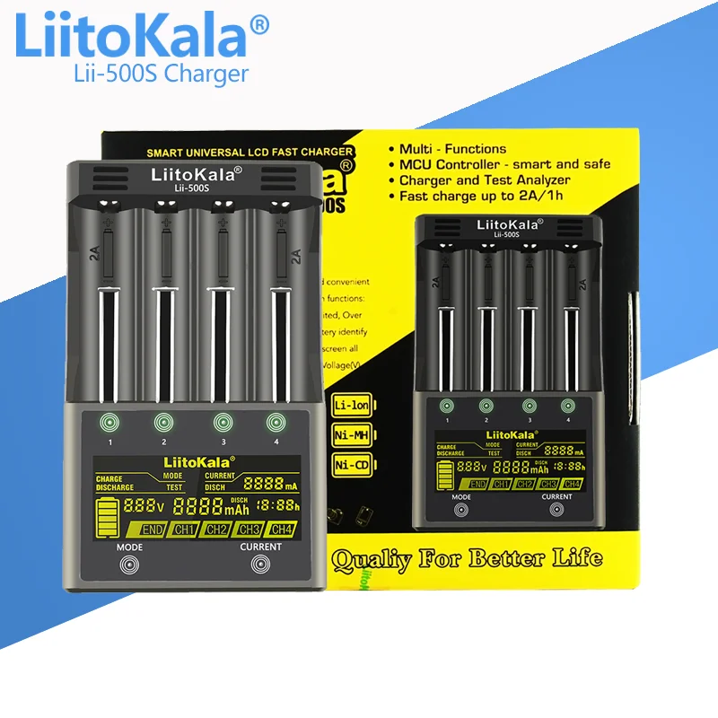 

NEW LiitoKala Lii-500S 3.7V 18650 26650 Charger + 4pcs LGDBHG2 3.7V 18650 3000mah High Power Discharge Rechargeable Battery 30A