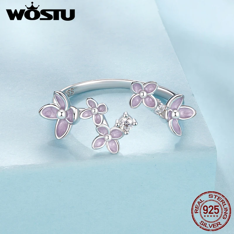 WOSTU Стерлингового Серебра 925 пробы Сиреневый Цветок Открытое Кольцо