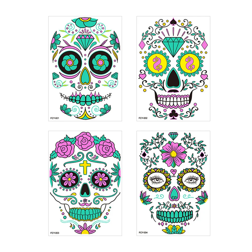 

4 Sheets Sticker Fluorescent Luminous Temporary DIY Sticker Decal Temporary