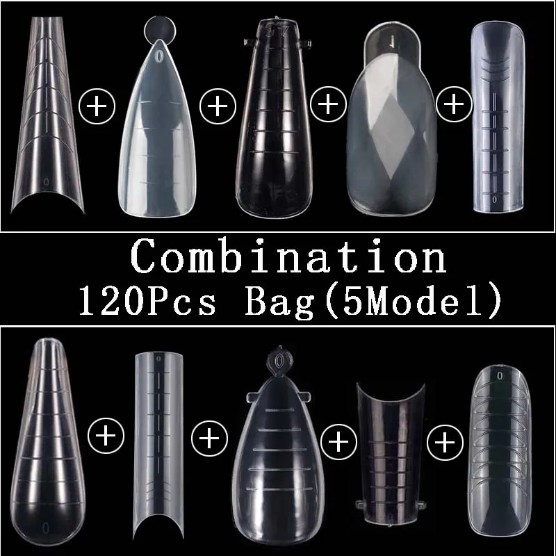 

120Pcs Nail Forms Extension Tips Mold Quick Building Poly UV Gel Top Forms For Tips Almond Coffin Reusable Stiletto Dual Forms