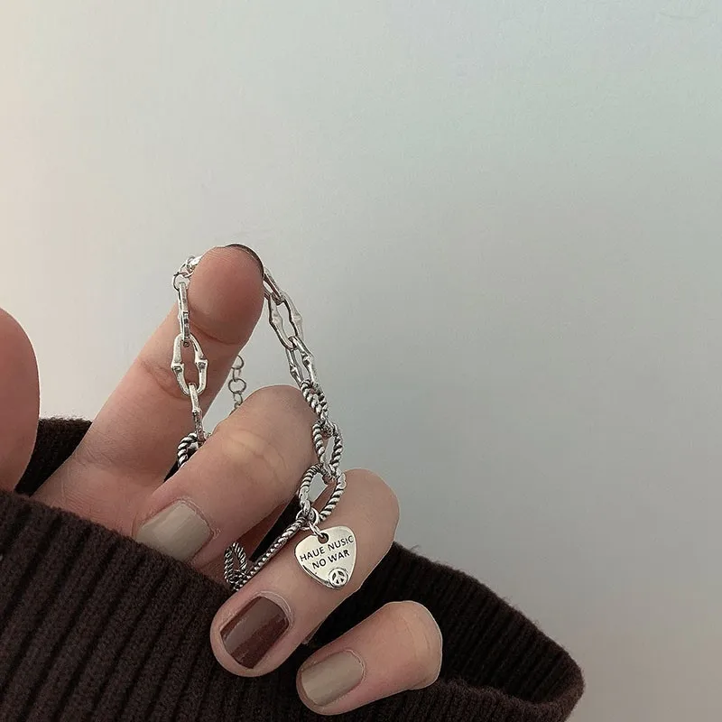 

S925 Silver Retro Chic Temperament Letter Square Brand Chain Patchwork Couple Bracelet Pandora 925 Original Bracelet Homme