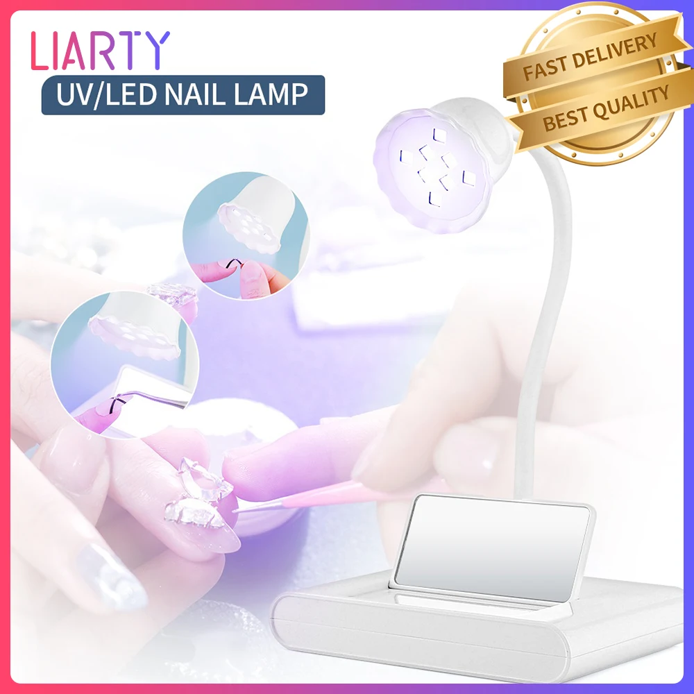 

Rose Mini Nail Lamp Dryer With Mirror LED Nail Lamp False Nail Manicure Polish Glue Fast Drying Rechargeable Dryer Nail Manicure