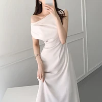 summer designer solid dress women french sexy chic party midi dress female office lady teatime wear korean one piece dress 2021