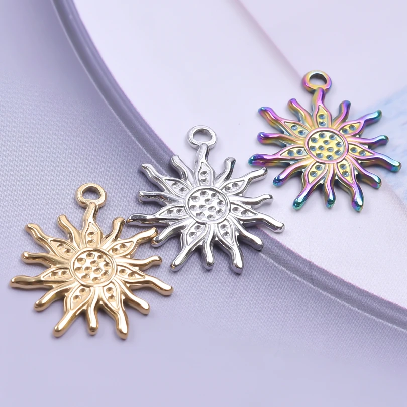 

3pcs/Lot Fashion Sun Charm Pendants Stainless Steel Hydraulic Charms For Jewelry Making Bulk Titanium Pendentif Acier Inoxydable