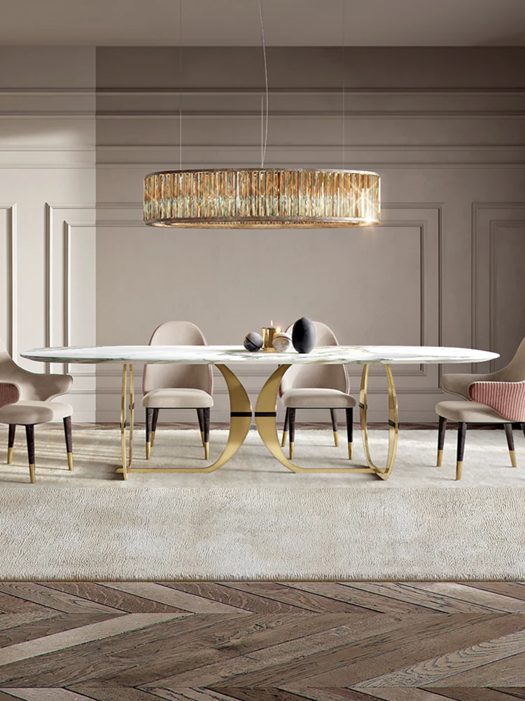 

Light luxury marble rectangular dining table designer family hotel model room villa small house type