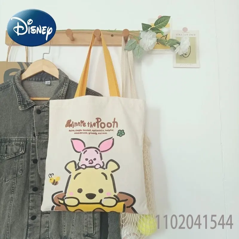 Disney Tote Bag Cartoon Pooh Bear Canvas Durable Large Capacity Shopping Bags for Women and Girls Hand Bags