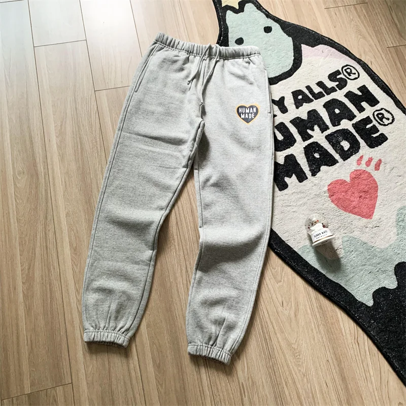 HUMAN MADE Spring Autumn New Style Classic Love Character Printing Plush Leggings Men's And Women's Casual Loose Fashion Pants