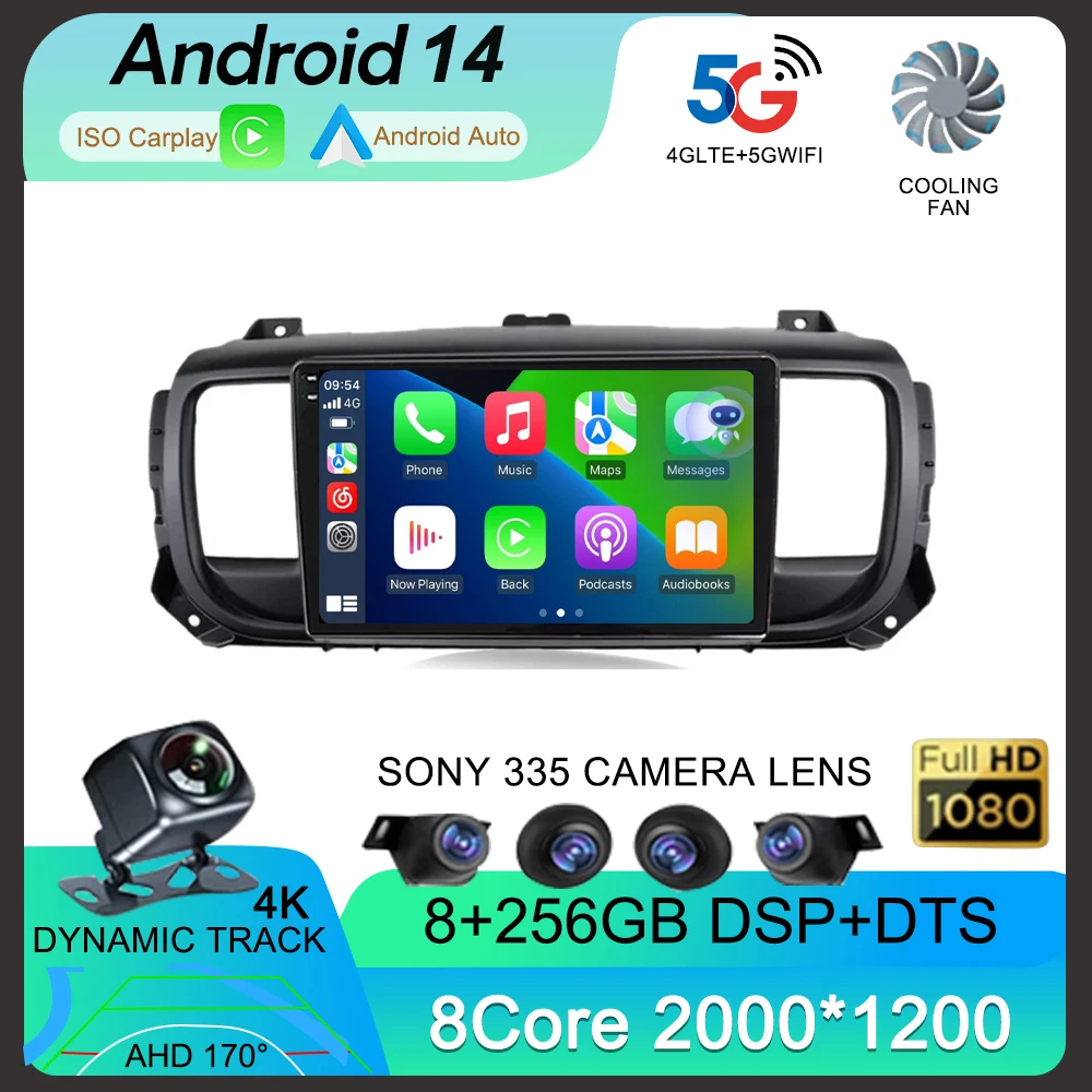 Автомагнитола на Android 14 для Citroen Jumpy 3 2016-2021 Peugeot Expert мультимедийный видеоплеер 2din