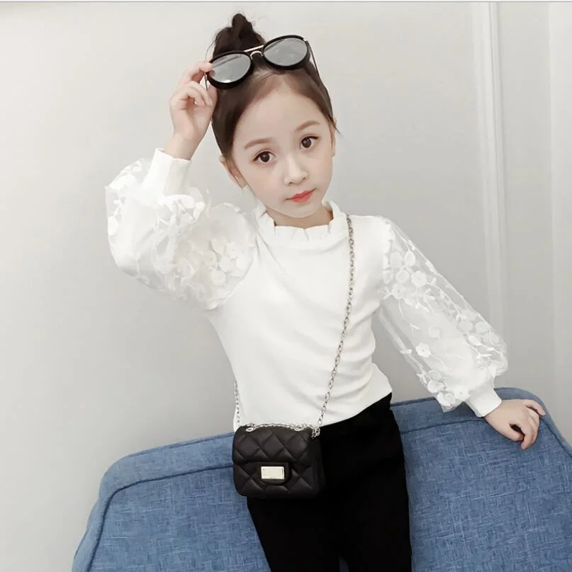2022 Autumn Cotton Baby Toddler Teenager Girls Blouse White Lace Puff Long Sleeve Girl Shirt Kids Tops Children's Clothes