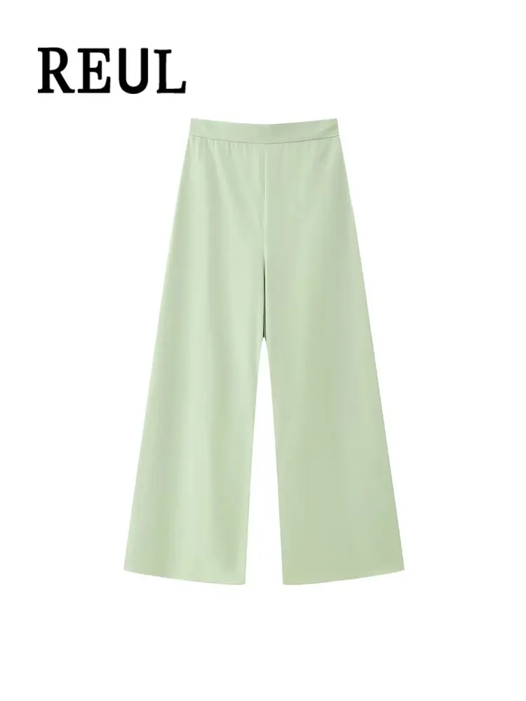 

REUL Fashion Loose Solid Long Pants Women Vintage High Waist Wide Leg Female Ankle Trousers Mujer