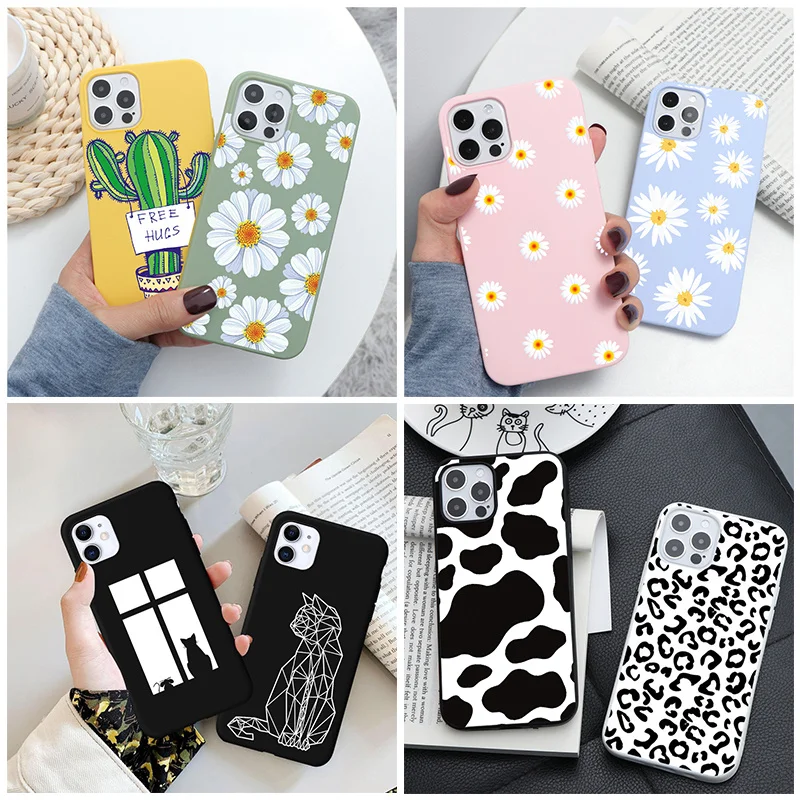 

Soft TPU Case For iPhone 12 13 Pro Mini XR 10 X XS Max 7 8 6 6S Plus SE 2 Cover For iPhone 11 Pro Max Case Cat Daisy Capa Fundas