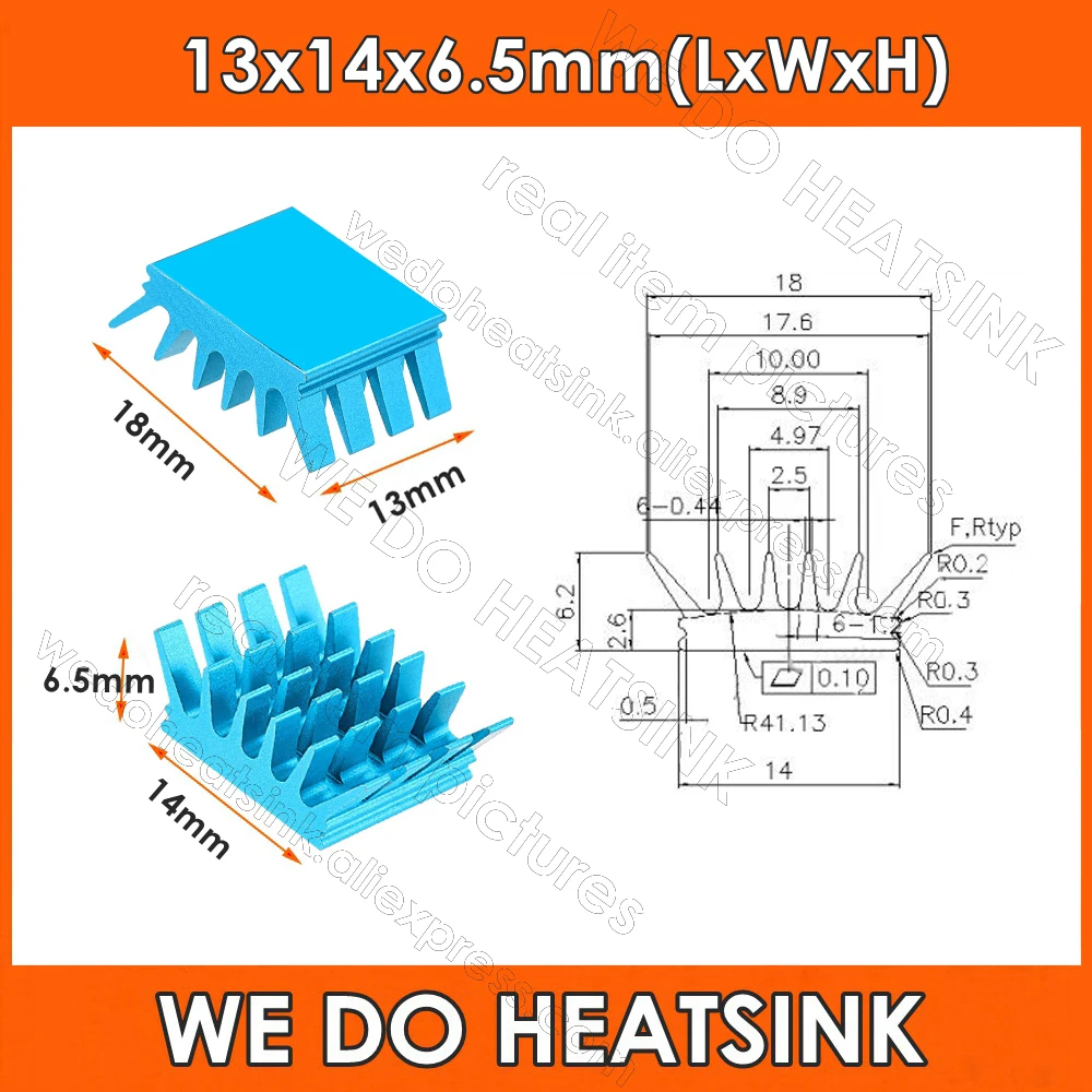 13x14x6.5mm Light Blue Cooling Spiky Slot Aluminum Heatsink 