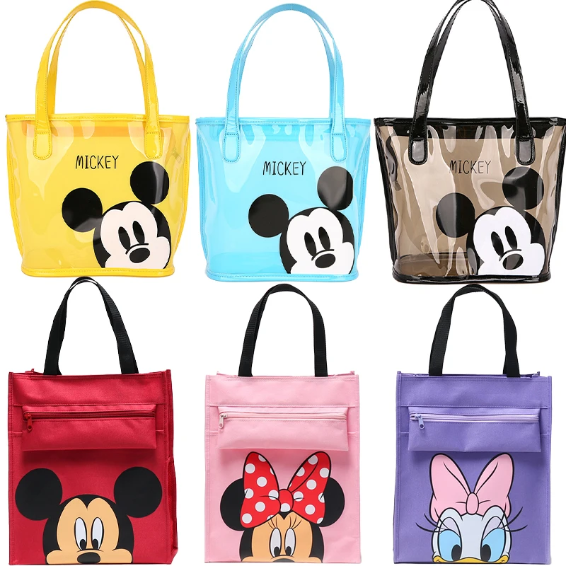 Kawaii Disney Women Bag Mickey Mouse Transparent Jelly Bag Cartoon Printed Handbag Korean Cute Shoulder Bag Lean Cross Bag