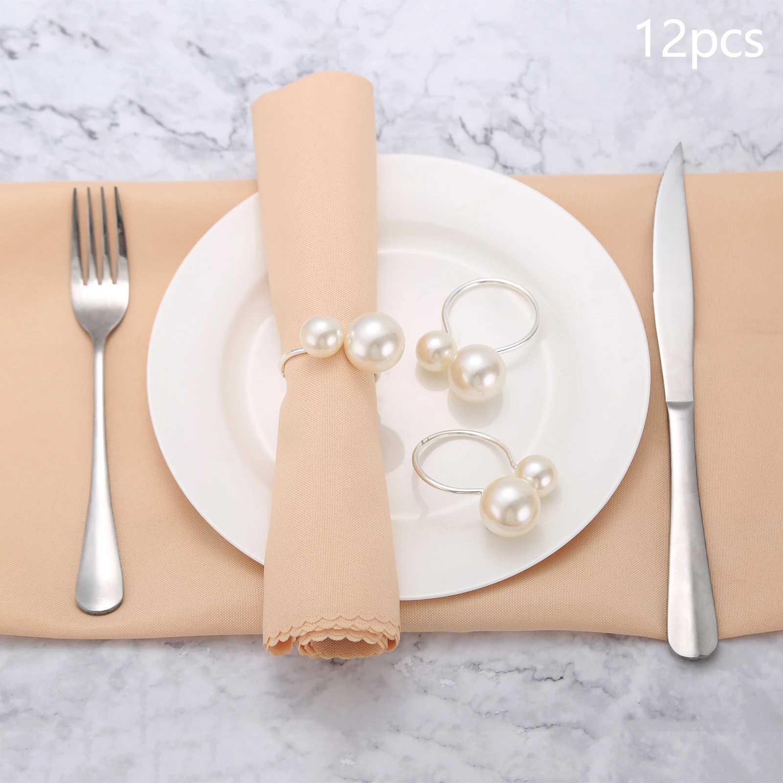 

12pcs Pearl Napkin Buckle Silver Metal Ring Bead Circle Holder Elegant Table Decor Towel Dinner Wedding Banquet Party Supplies