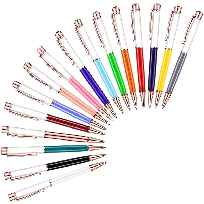 

16 Pieces Colorful Empty Tube Floating DIY Pens, Building Your Favorite Liquid Sand Pens, Diamond Crystal Ballpoint Pens