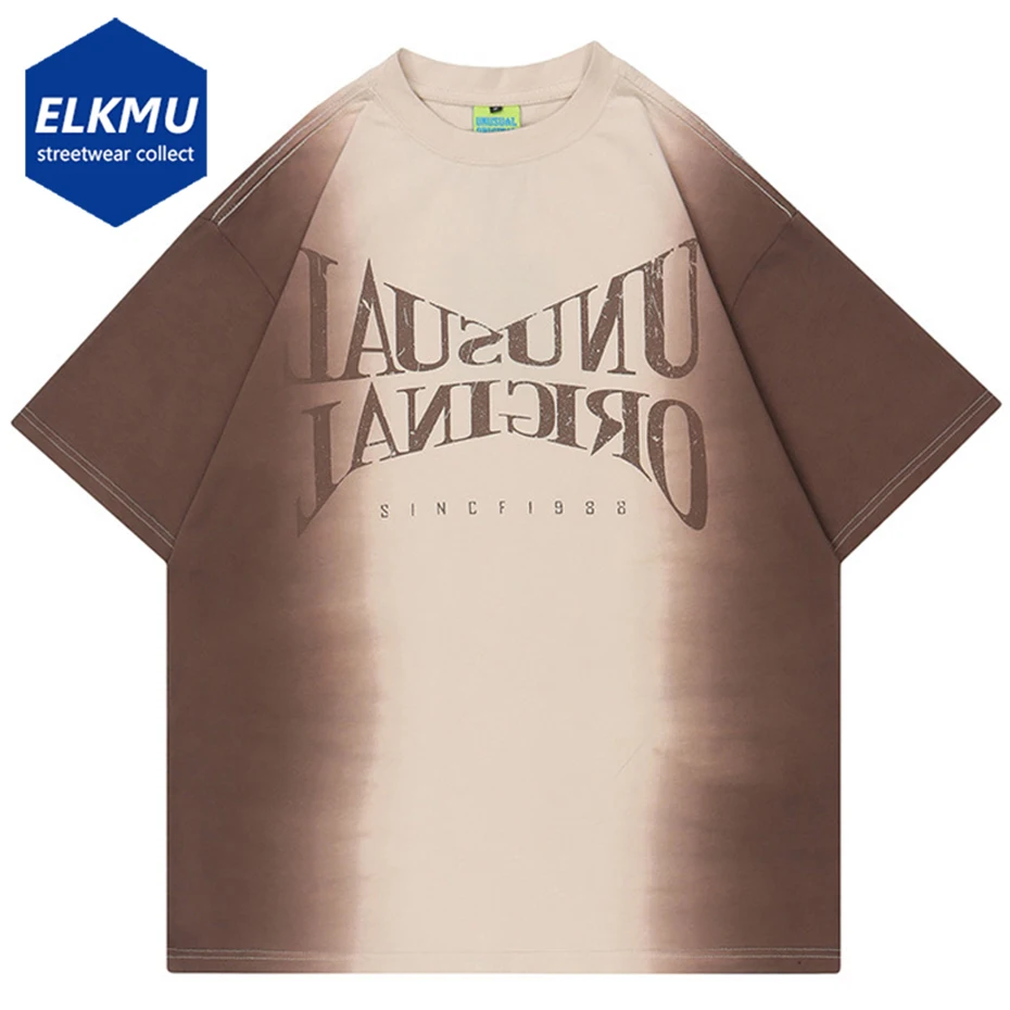 

Streetwear Retro T-shirts Letter Gradient Tie-dye Oversized Y2K Men T Shirt 2023 Summer Harajuku Hip Hop Tee Tops