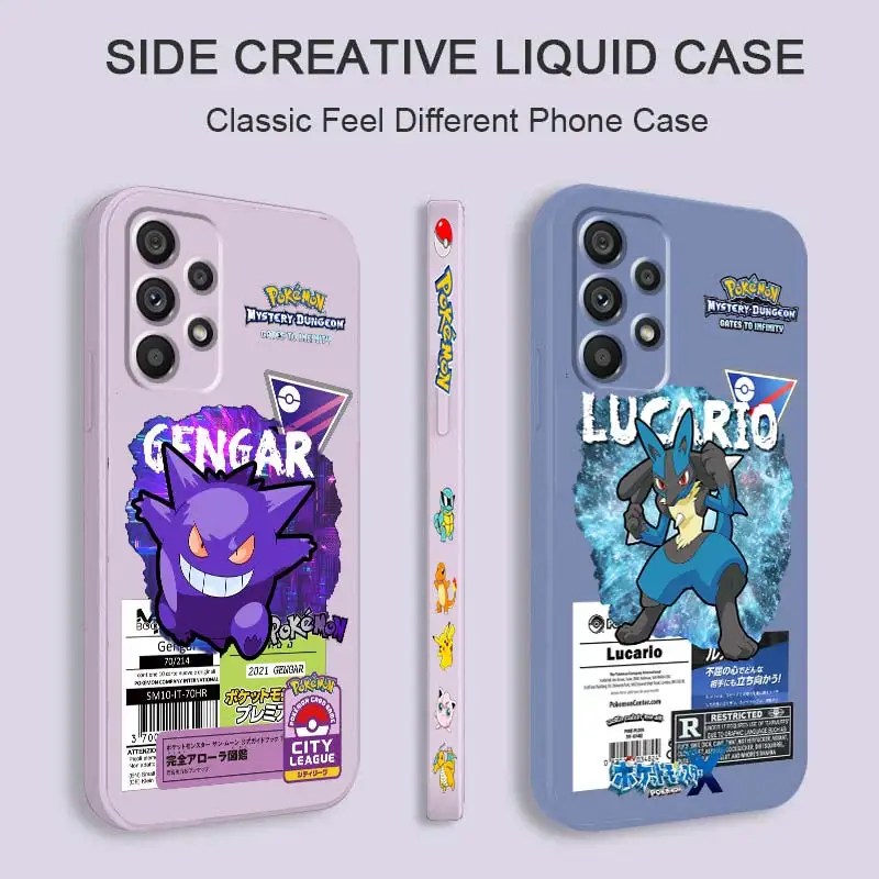 

Pokemon Mewtwo Gengar Lucario Phone Case For Samsung Note 20 10 A54 A31 A14 A03 A22 A34 A04 A24 Ultra Plus 5G Liquid Left Rope