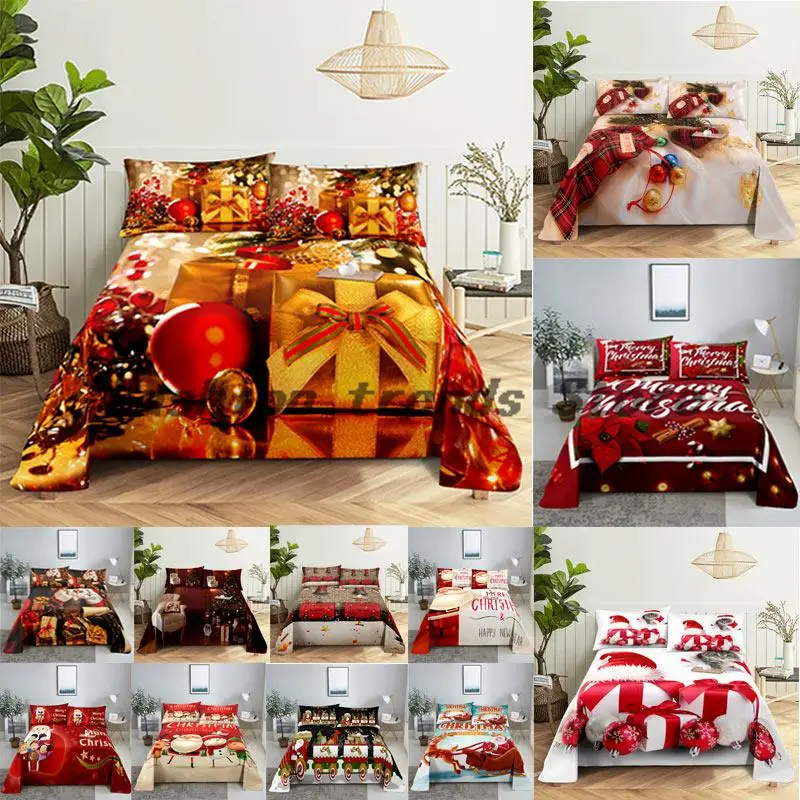 

Christmas Bed Sheet Set Linen Pillow Case Cover Bedding Home 3D HD Pillowcase Santa Claus For Single Double Twin King Textile