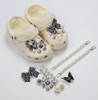 kit cool crystal croc shoes charms double chains butterfly accessories jibz for croc clogs shoe decorations man kids gifts
