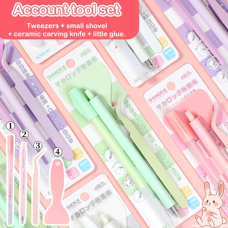 

4 Pcs/Set Tweezers Glue Pen Carving Knife Journal Tools Kit for Scrapbooking DIY Hand Account Supplies Creative Art Craft Work C