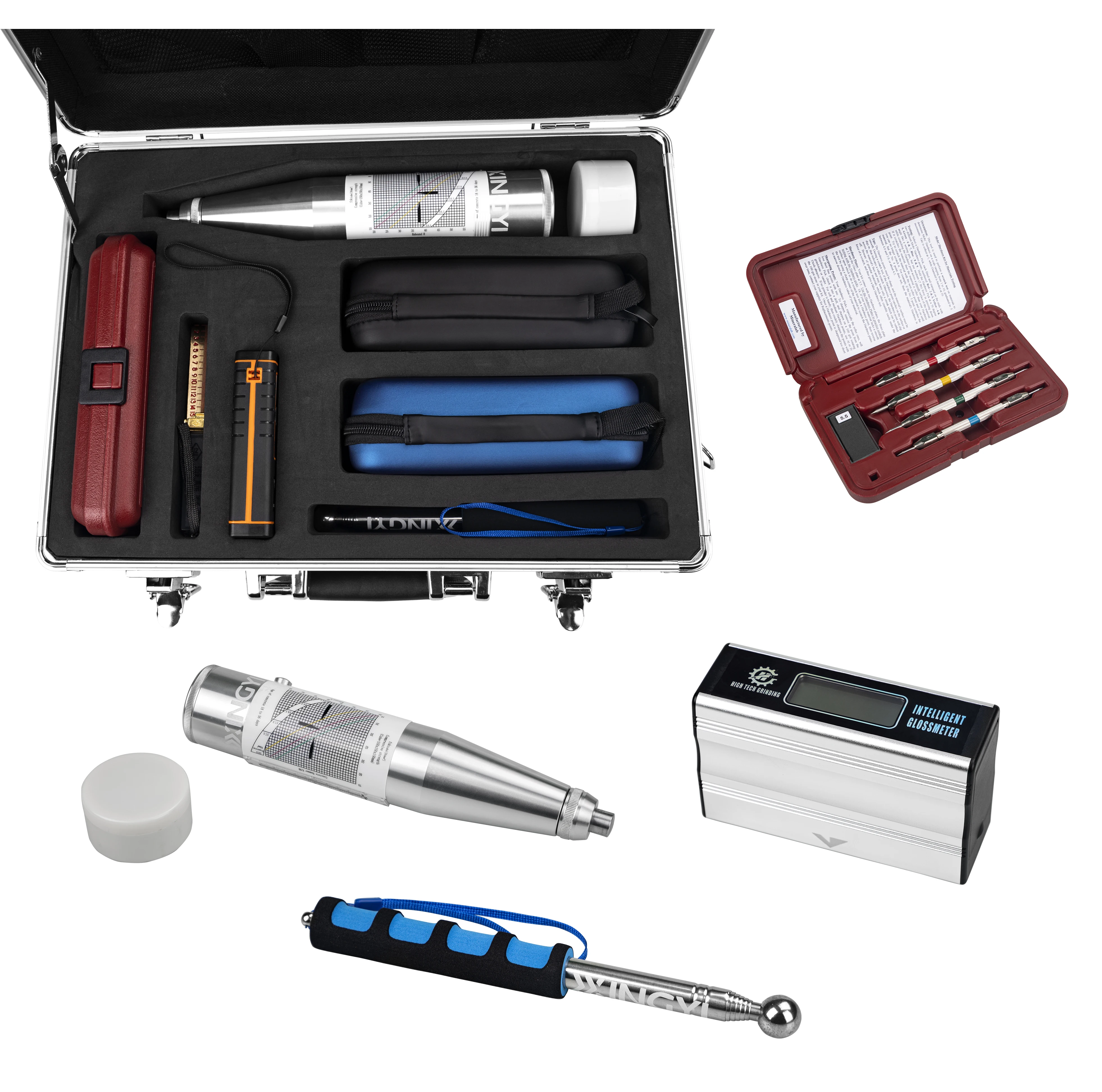 

Including Rebound Hammer Gloss meter Mohs pencil Hollowing hammer Concrete Test Tools Set