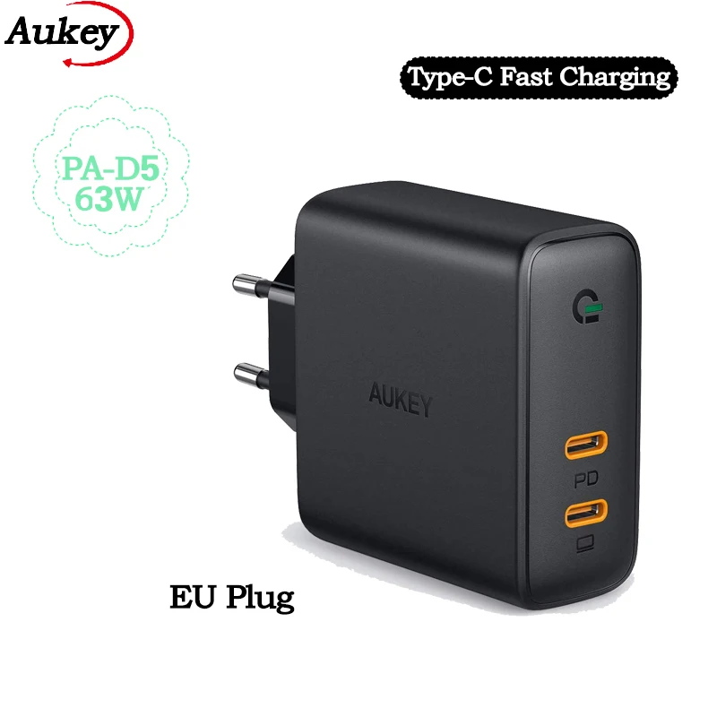

AUKEY PA-D5 60W Fast Charger Adapter Dual-Port PD USB-C Wall Charging Station EU Plug for Phone Tablet Macbook Accessories