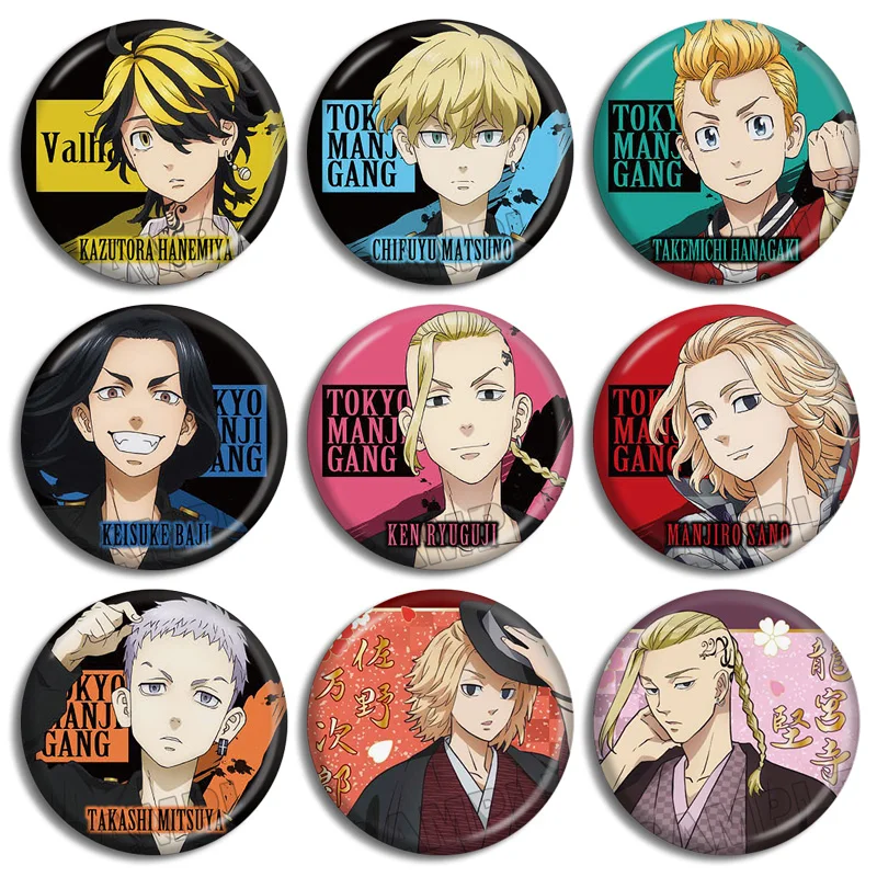 

Anime Tokyo Revengers Mikey Hanagaki Takemichi Baji Keisuke Hanemiya Kazutora Acrylic Button Metal Badge Peripheral Products
