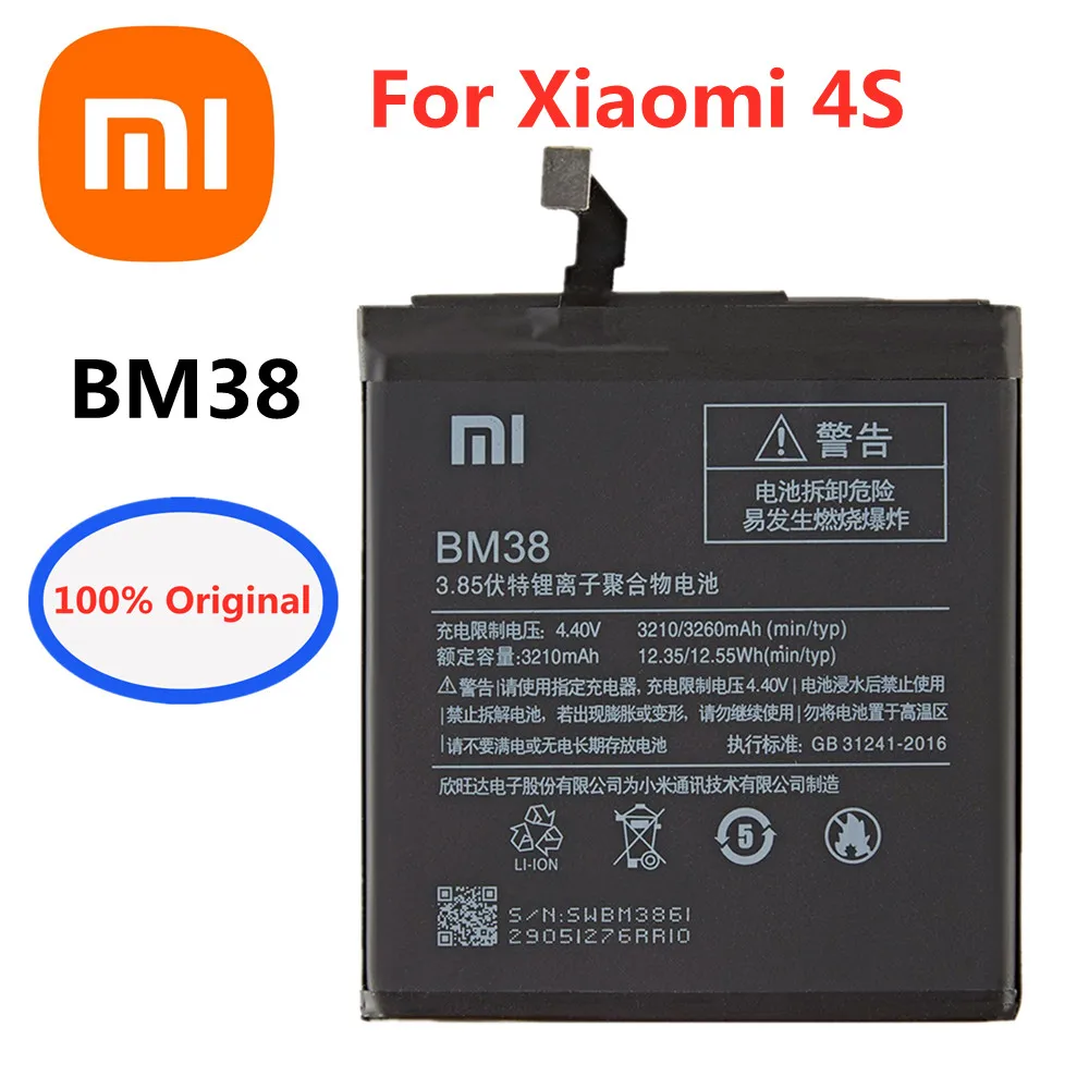 

Оригинальный аккумулятор Xiaomi 100% BM38 3260 мАч для Xiaomi 4S Mi 4S Mi4S BM38, высококачественные аккумуляторные сменные батареи для сотового телефона