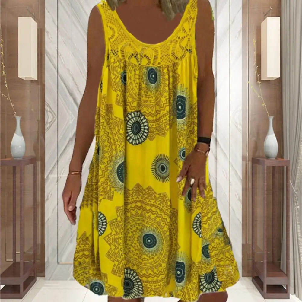 

Женское свободное платье без рукавов, элегантное винтажное Повседневное платье с геометрическим принтом и кружевом в стиле пэчворк, лето