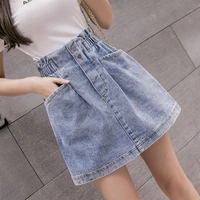 summer pockets design all match women mini denim skirts new elastic waist 2021 female a line sexy blue skirts casual streetwear