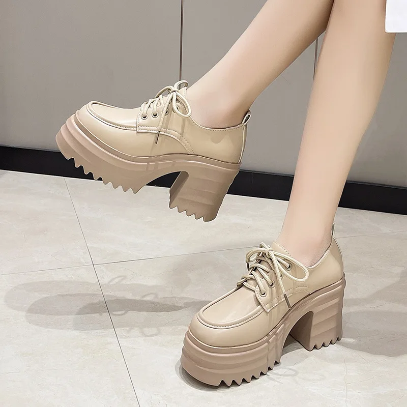 Shoes On Heels Oxfords Women's Clogs Platform British Style Loafers With Fur Female Footwear Casual Sneaker Autumn Round Toe