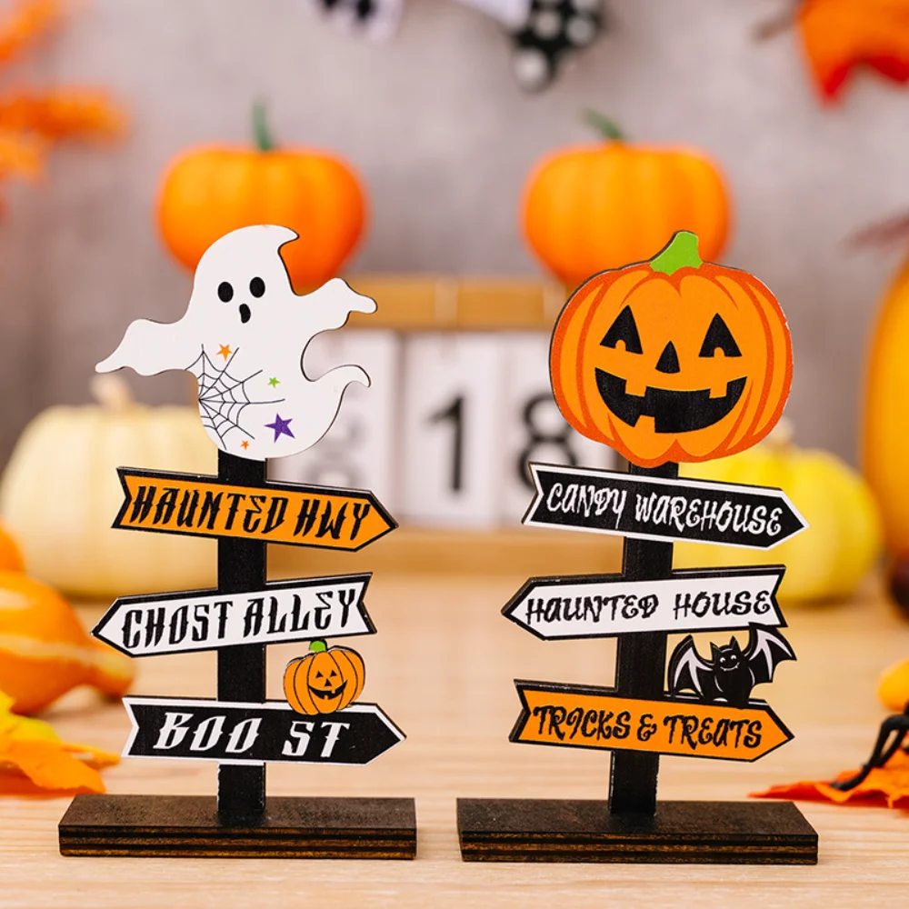 

1pc 14x8cm Halloween Wooden Decorative Desk Ornament Party Supplies Atmosphere Prop Pumpkin Ghost Witch Decor Trick or Treat