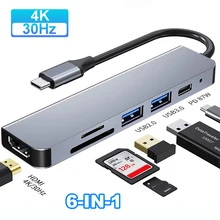 맥북 에어 프로용 USB 분배기 어댑터, USB C 허브, 4K, 30Hz, C타입-HDMI 호환 PD 87W, USB 3.0 허브, TF SD 멀티 컨버터