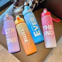 2022 new 1000ml water bottle matte rainbow gradient plastic sports drink bottle outdoor gym fitness water cup with time scale
