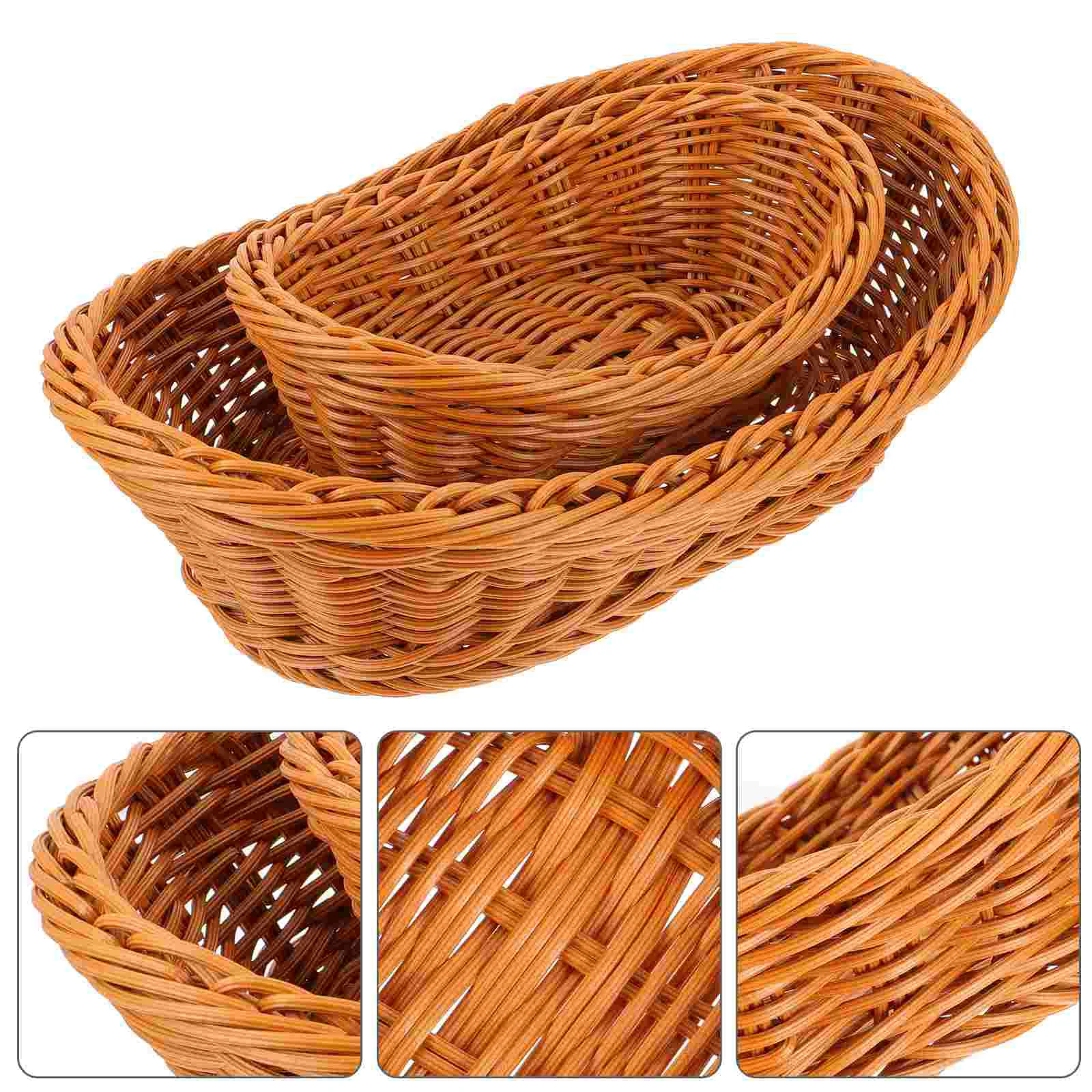 

Basket Wicker Woven Fruit Baskets Tray Rattan Serving Bowl Storage Snack Food Stand Centerpiece Vegetables Bread Plastic Oval